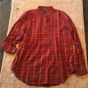 Lands' End Red Plaid Casual Button Down Shirt Size 8 Cabincore